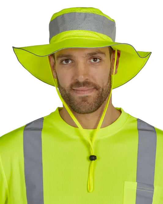 Neon yellow UHV503 HiVis Bucket Hat with reflective strips and Perimeter™ Insect Guard