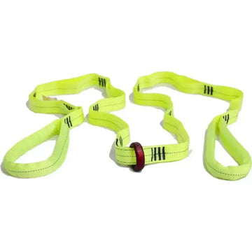 Neon yellow multi-loop rescue strap with black stripes and brown loop connector