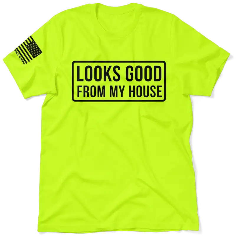 Neon yellow t-shirt from Looks Good showcasing vibrant safety yellow color