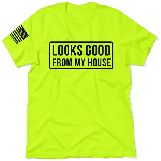 Neon yellow t-shirt from Looks Good showcasing vibrant safety yellow color