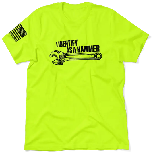 Neon yellow t-shirt from Identify As A Hammer, perfect safety yellow apparel