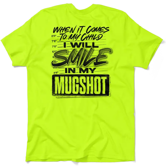 Neon yellow t-shirt showcasing the Mugshot Safety Yellow T-Shirt design