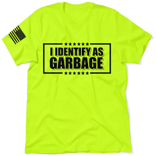 Neon yellow hi-vis t-shirt from Identify as Garbage for enhanced visibility and safety