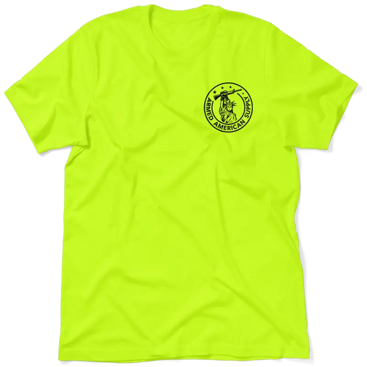 Neon yellow t-shirt featuring the Nobody Cares design in safety yellow