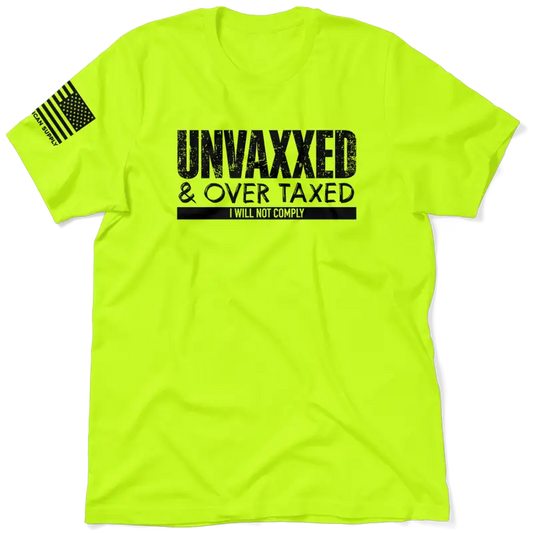 Neon yellow t-shirt from Over Taxxed, a stylish safety yellow hi-vis t-shirt