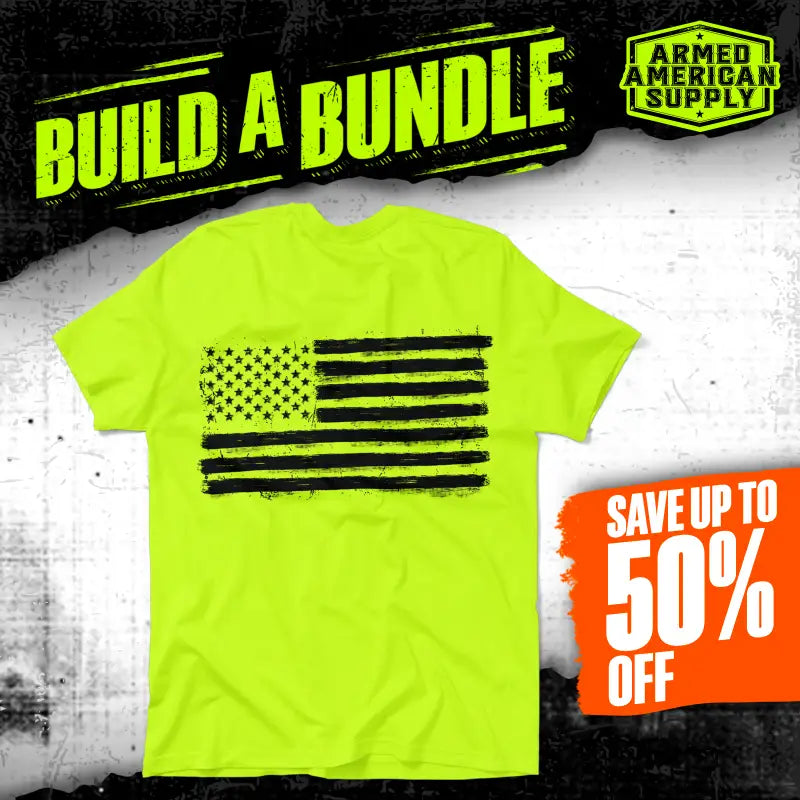 Neon yellow hi-vis t-shirt with American flag design for optimal visibility and style