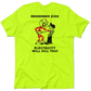 Neon yellow t-shirt with cartoon graphic from Remember Kids safety yellow collection