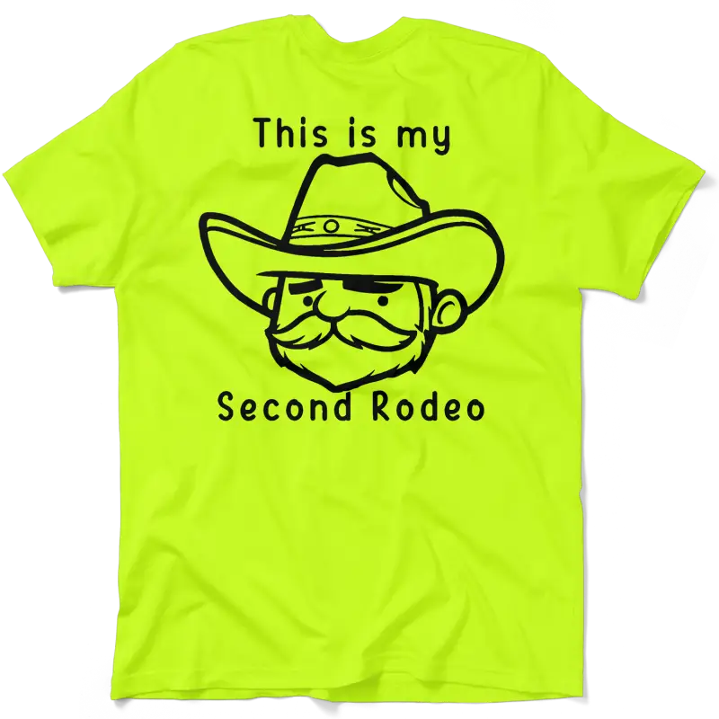 Neon yellow t-shirt featuring cowboy graphic from My Second Rodeo collection