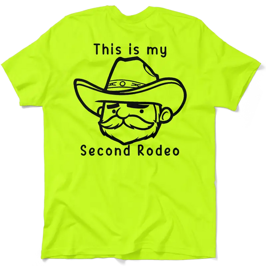 Neon yellow t-shirt featuring cowboy graphic from My Second Rodeo collection