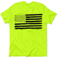 Neon yellow hi-vis t-shirt featuring a distressed American flag design