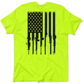 Neon yellow safety t-shirt featuring rifle flag design for bold style and patriotism
