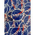 Overlapping navy blue NMPD logo patches for first responders in red and white accents
