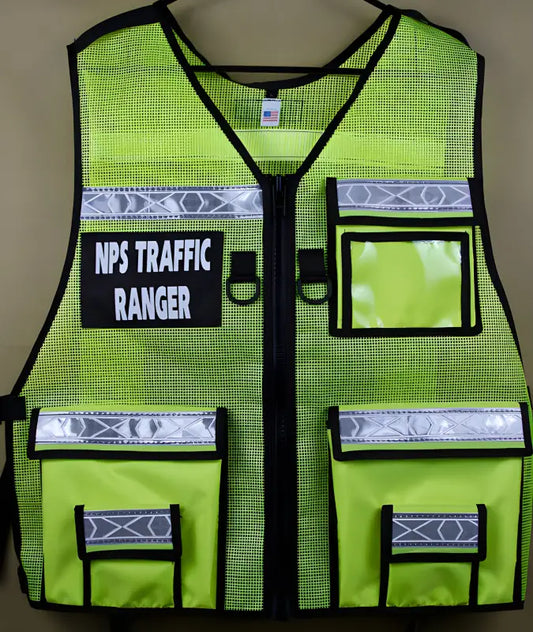 High-visibility NPS Traffic Vest with reflective stripes for enhanced safety