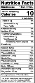 Nutrition facts label on the Energy Citrus Charge 12 Pack for Smooth Buff’d Energy