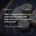 Metal tins of Old Papi’s Tool Lube with a review highlighting its rust preventative powers
