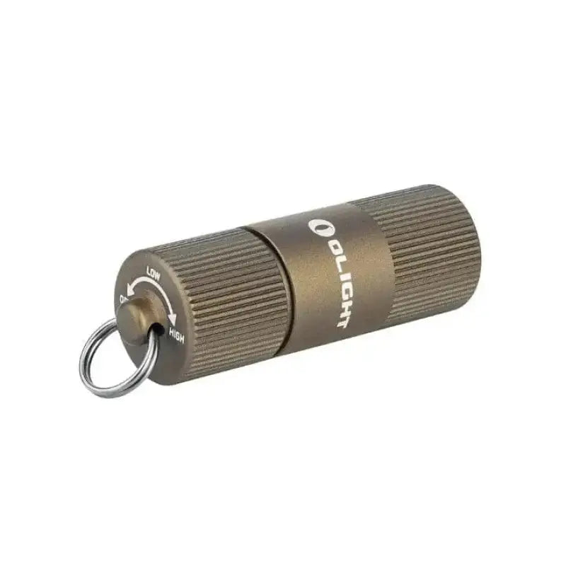 Olive-colored Olight IR2 EOS keychain flashlight with textured grip pattern