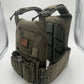 Olive drab body armor with magazine pouches and shoulder straps from Redemption Tactical, large size