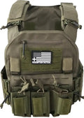 Olive drab tactical body armor with magazine pouches and Redemption Tactical patch