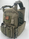 Olive drab tactical body armor with American flag patch, large size, from Redemption Tactical