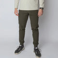 Olive green athletic joggers with concealed carry and carrier retention waistband for travelers