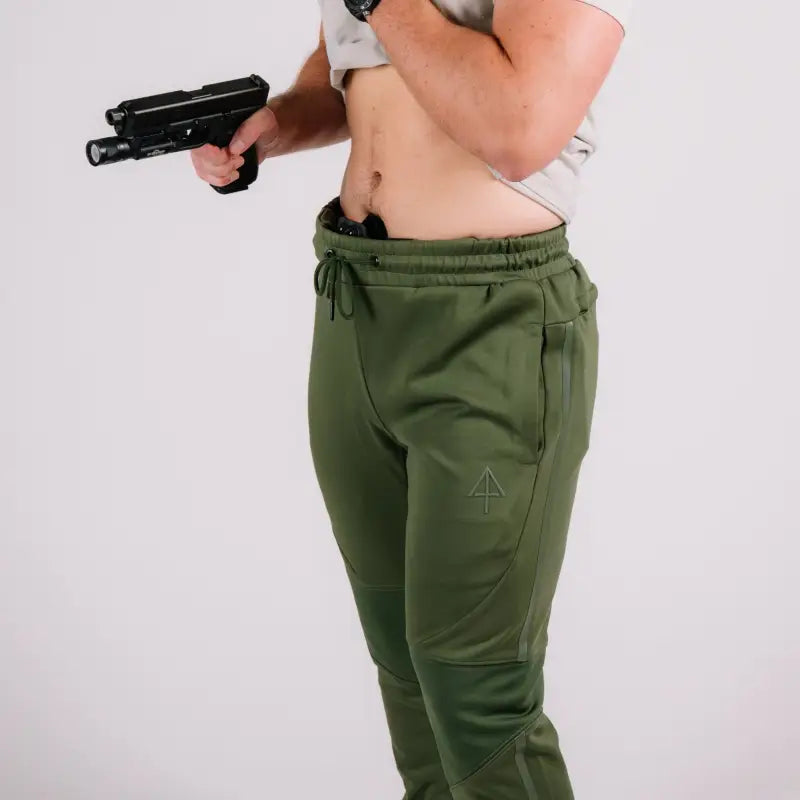 Olive green Carrier Joggers Mk.II with concealed carry and carrier retention features