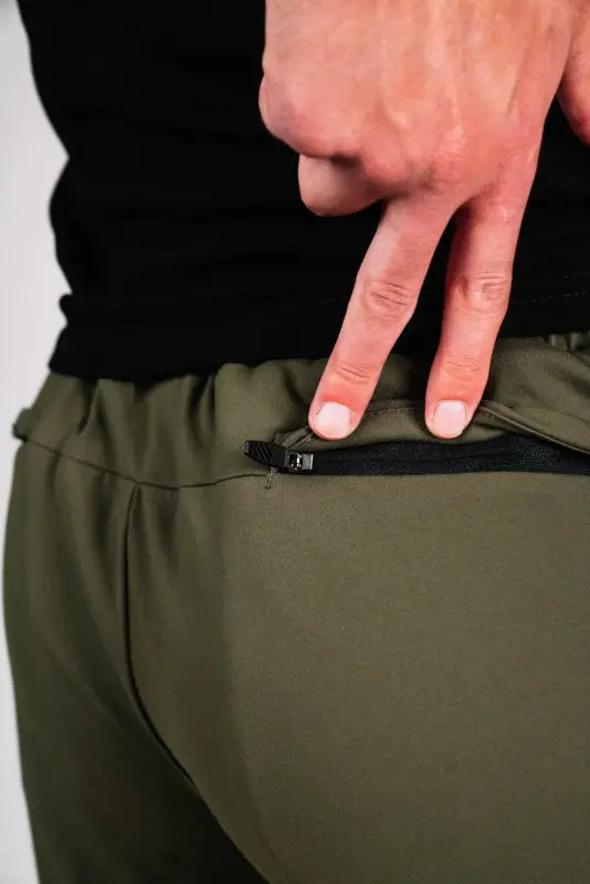 Olive green Carrier Shorts Mk.II for concealed carry with zippered pocket from Arrowhead Tactical Apparel