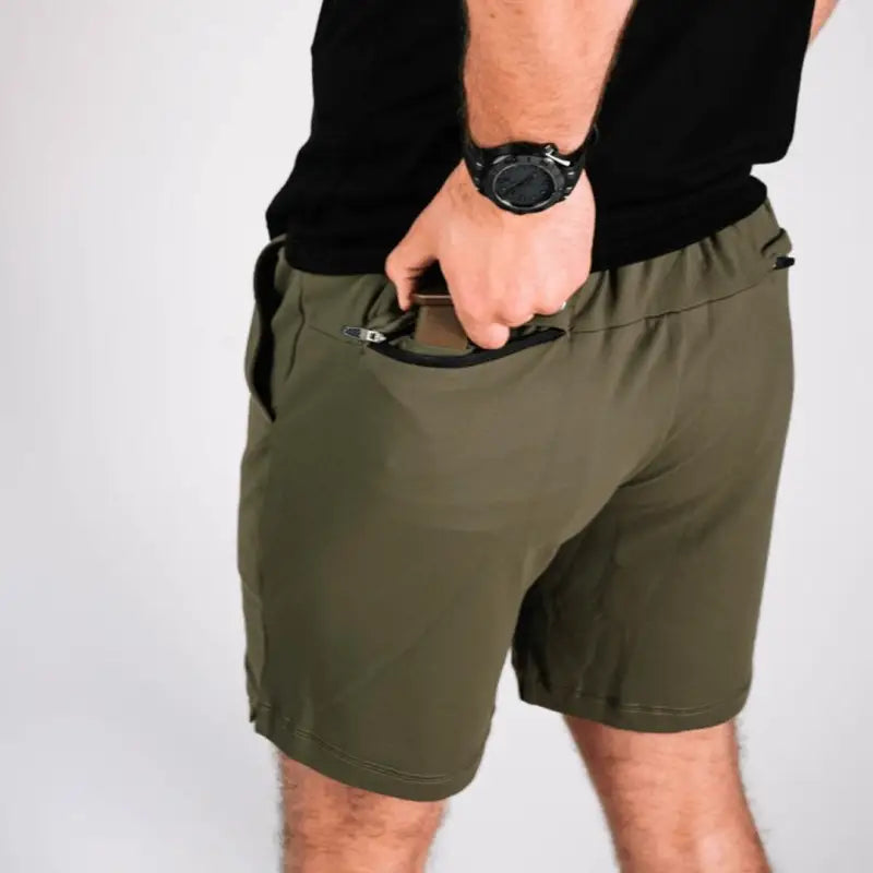 Olive green Carrier Shorts Mk.II with concealed carry design from Arrowhead Tactical Apparel