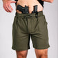 Olive green carrier shorts for concealed carry by Arrowhead Tactical Apparel