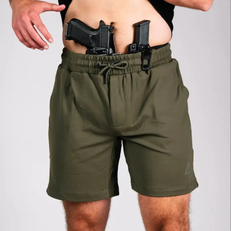 Olive green carrier shorts for concealed carry by Arrowhead Tactical Apparel