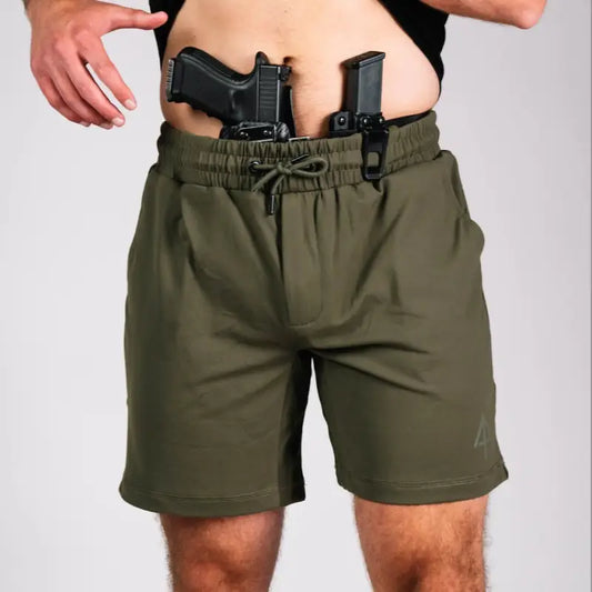 Olive green carrier shorts for concealed carry by Arrowhead Tactical Apparel
