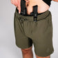 Olive-green Carrier Shorts Mk.II with concealed carry pocket and arrowhead tactical apparel