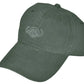 Olive green adjustable twill cap featuring an embroidered buffalo logo design