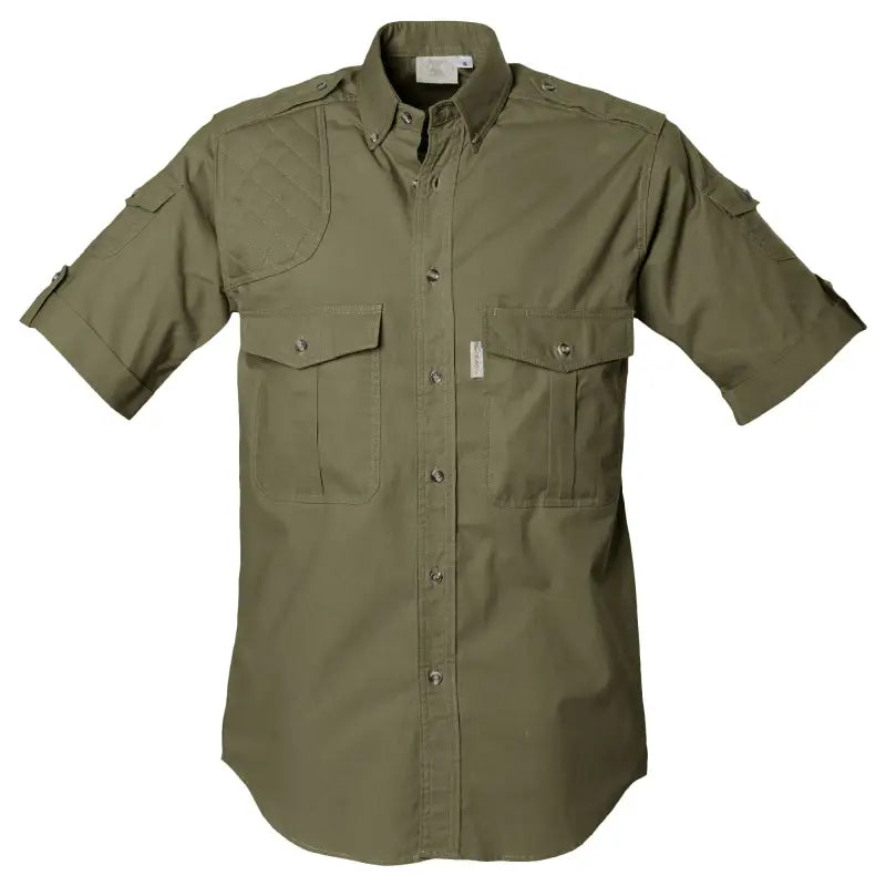 Olive green Shooter Shirt for Men with short sleeves and chest pockets for functionality