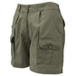 Olive green cargo shorts with pleated front, essential outdoor gear for professional hunter shorts