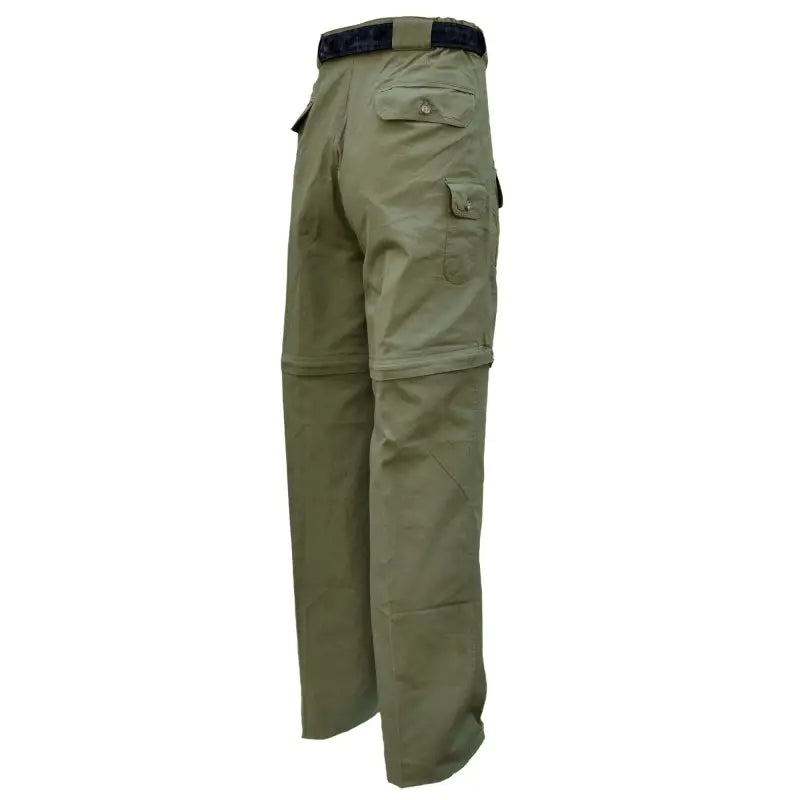 Olive green Zambezi Convertible Zip off Safari Pants for Men with four flap cargo pockets