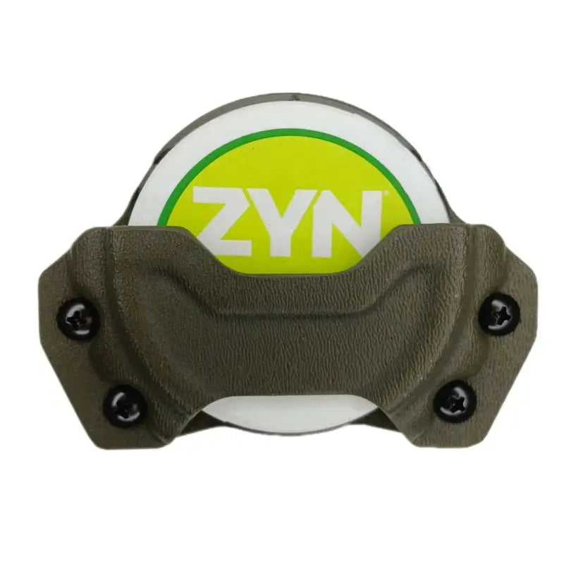 Olive green Zyn Can Holder with circular logo display window design