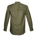 Olive green long-sleeved Adventure Safari Shirt for Men with back yoke panel