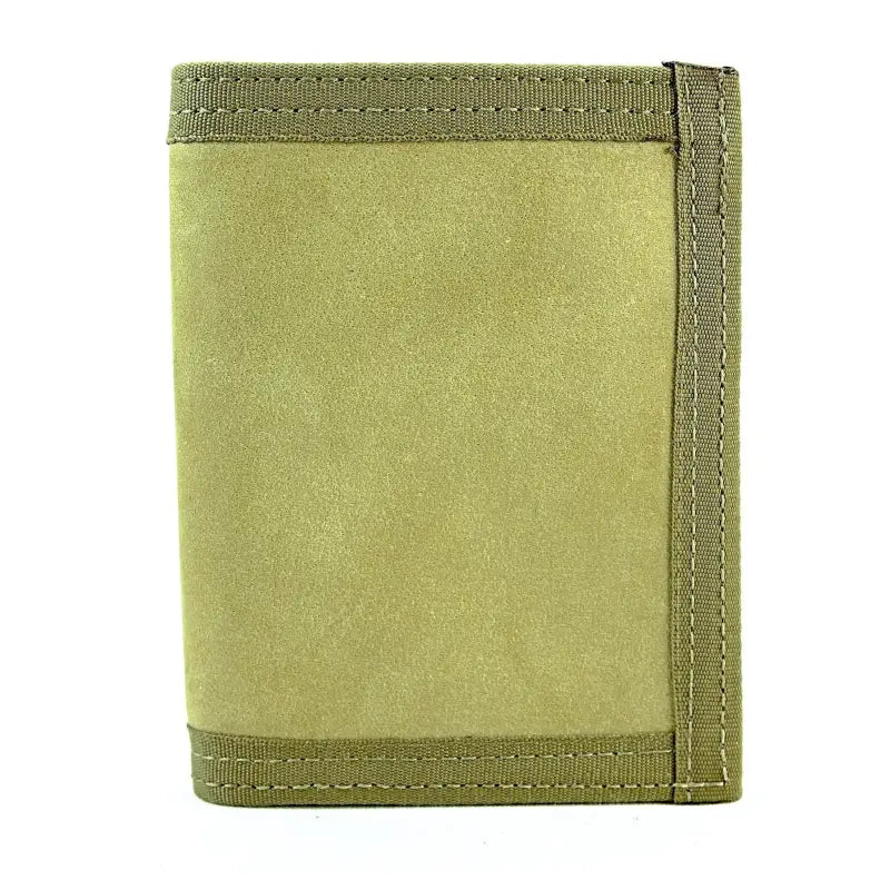 Olive green nylon tri-fold wallet with reinforced edges in Coyote Combat Leather