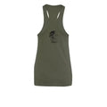 Olive green Ladies Script Tank made of airlume combed fabric with dark graphic design