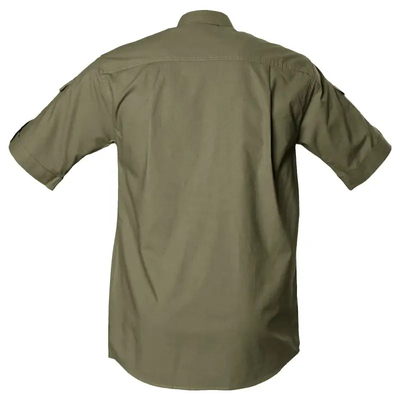 Olive green Shooter Shirt for men with functional cross-stitched epaulettes and short sleeves