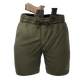 Olive green carrier shorts with concealed carry gun holster from Arrowhead Tactical Apparel