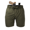 Olive green carrier shorts with concealed carry gun holster from Arrowhead Tactical Apparel