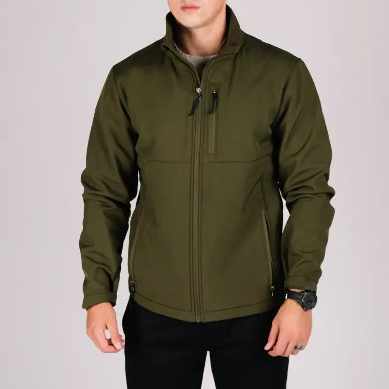Olive green softshell tactical jacket Bravo with hand pockets for outdoor gear