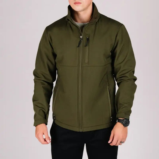 Olive green softshell tactical jacket Bravo with hand pockets for outdoor gear