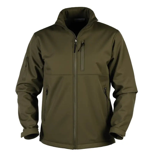 Olive green softshell tactical jacket Bravo with hand pocket for outdoor tactical wear