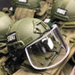 Olive green SWAT helmet with ballistic glass face shield for tactical body armor by Redemption Tactical