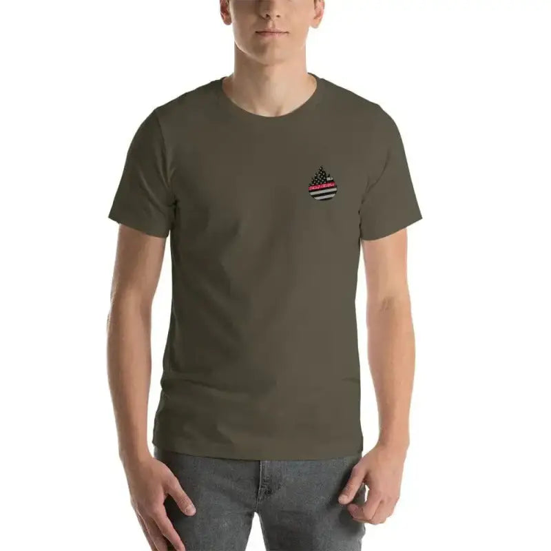 Olive green Short-Sleeve Unisex T-Shirt with embroidered logo, stylish and versatile