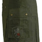 Olive Green Utility Kilt with cargo pockets and embroidered shield patch