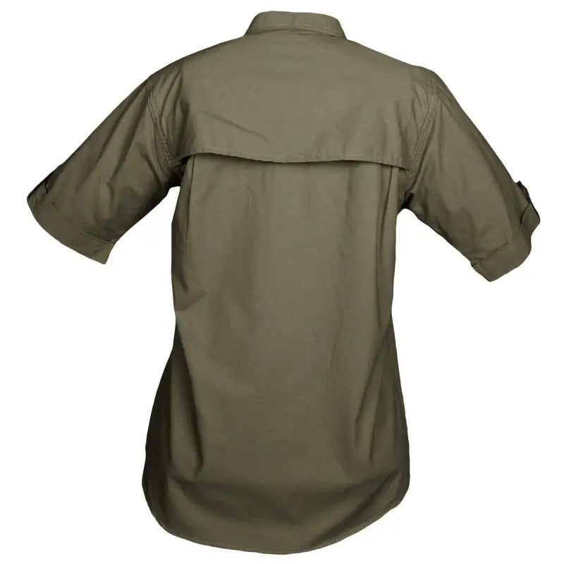 Olive green Clay Bird Shirt for Women with short sleeves and mesh lined vent