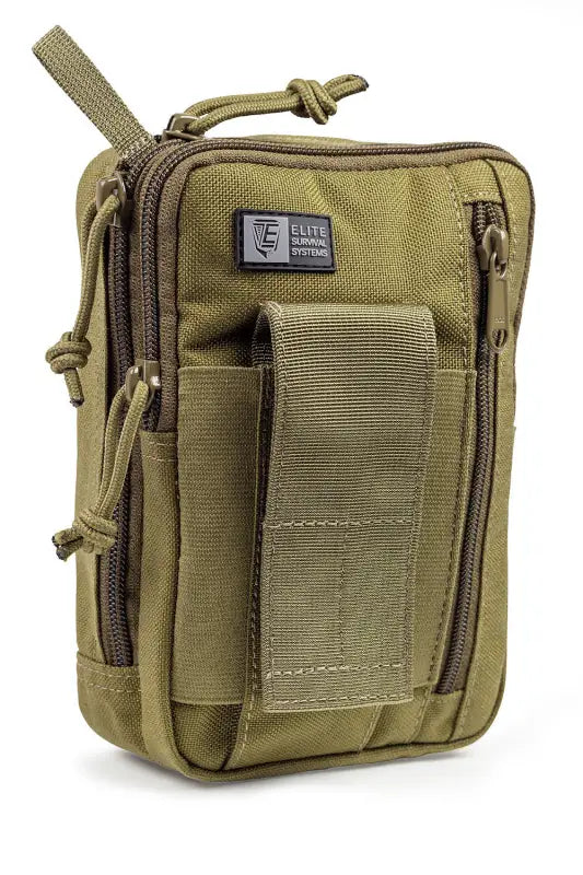 Olive green tactical utility pouch for Liberty Gun Pack with multiple zippered compartments